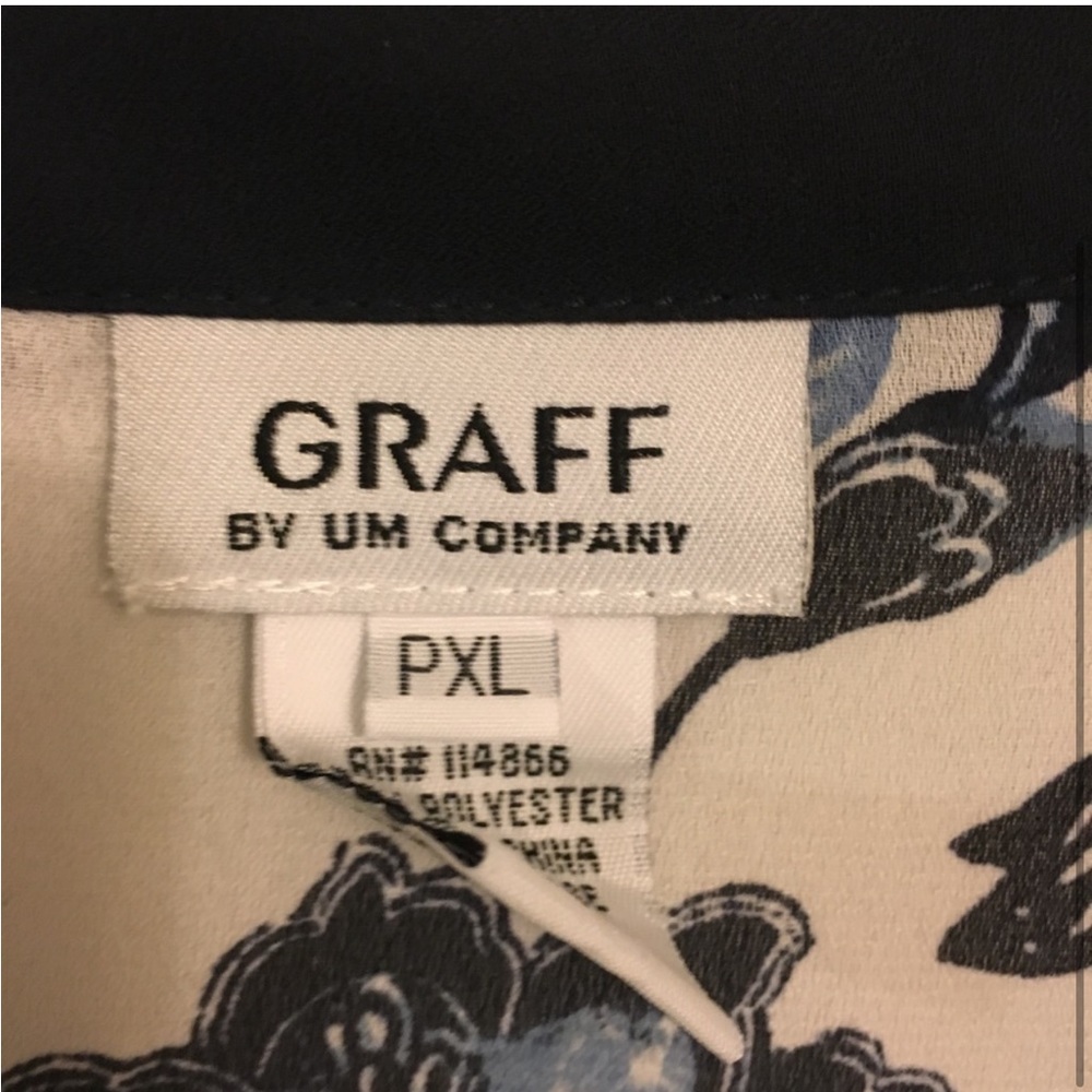 Graff Petite XL Floral Button Front Blouse | Navy Blue Sheer Career Top - Picture 4 of 4